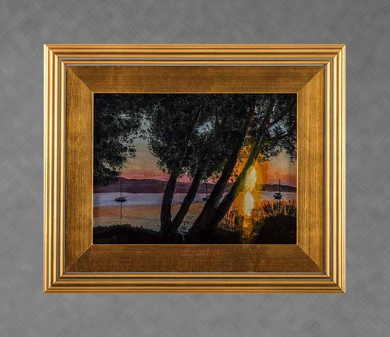 Sunrise, Clear Lake, CA 
 9 in x 11 in Oil on Art Board 2016 
 Private Collection of John & Roberta