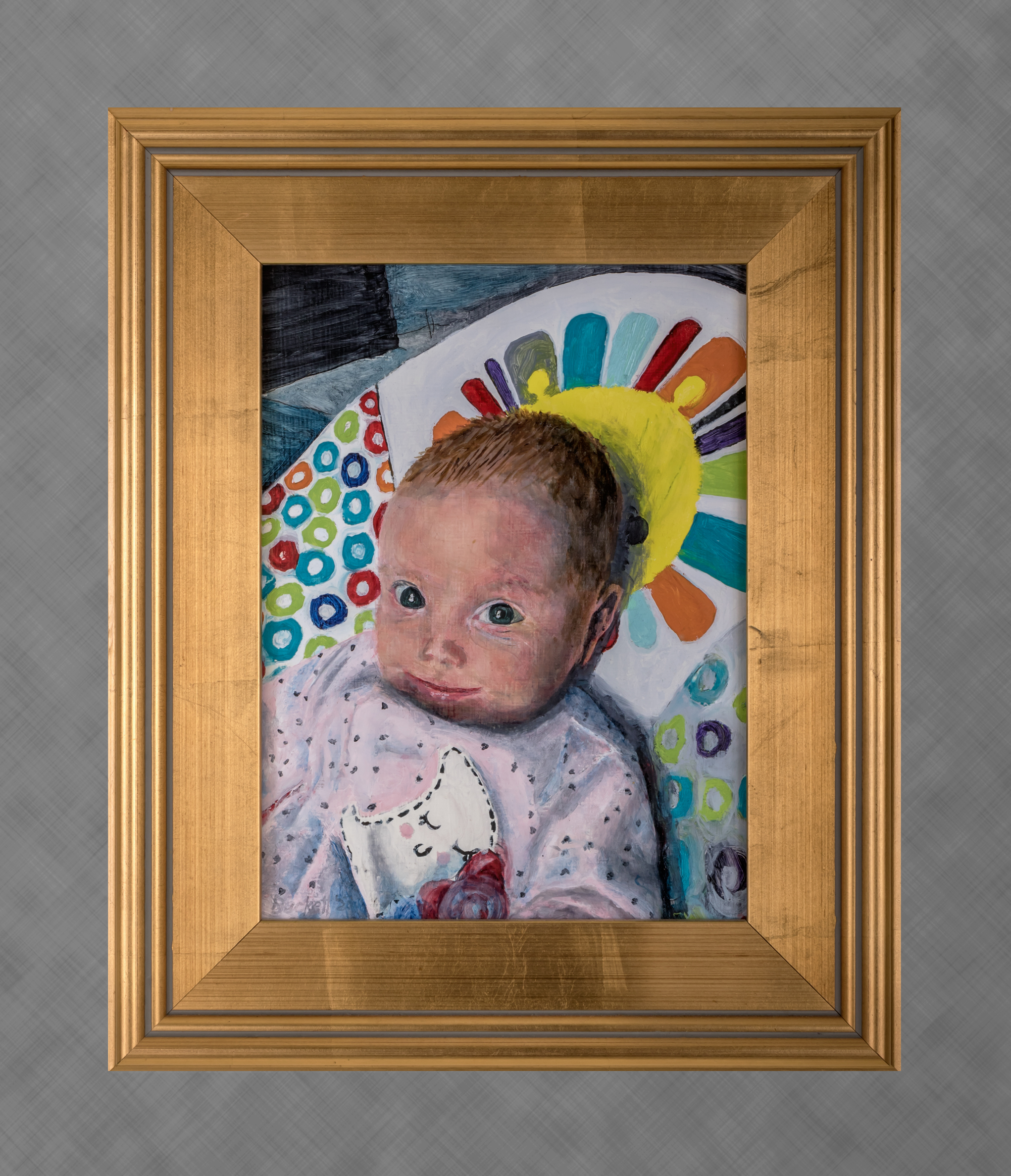 Natalie at Three Months 
 9 in x 12 in Oil on Panel 2023 
 Private Collection of Nana & Papa