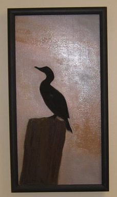 Cormorant at Sunset Marina - 10in x 20in - Oil on Canvas - 2010 - Private Collection of Jeanne Lee