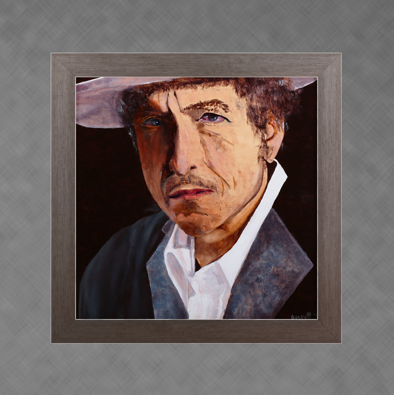 Bob Dylan  
 12 in x 12 in Oil on Panel 2012 
 Private Collection of Sarah Guare
